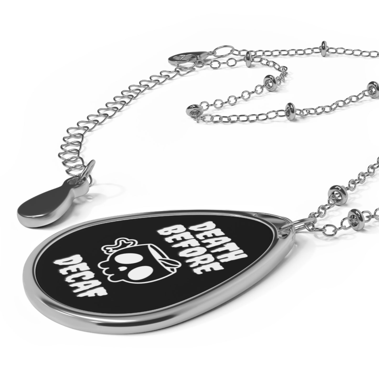 Death Before Decaf Skull Necklace